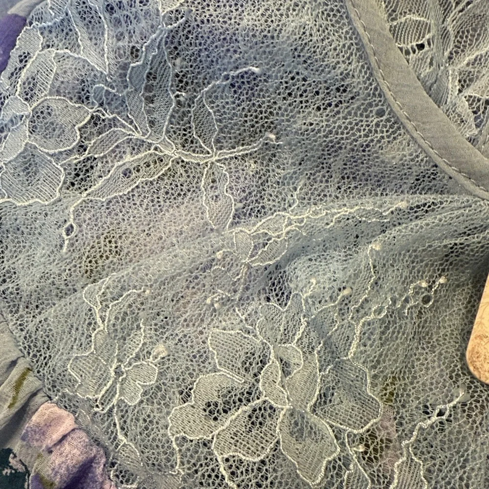 Free People Daphne Smocked Waist Cropped Smocked Waist Dusty Blue Floral Top S
